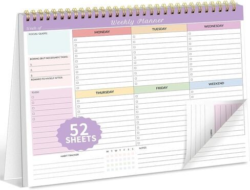 SUNEE Weekly To Do List Notepad - Last for 2 Years, 52 Undated Sheets, 8.5"×11", Spiral Weekly Desk Planner Pad for Adults and Kids, School, Home & Office - Purple in Saudi Arabia