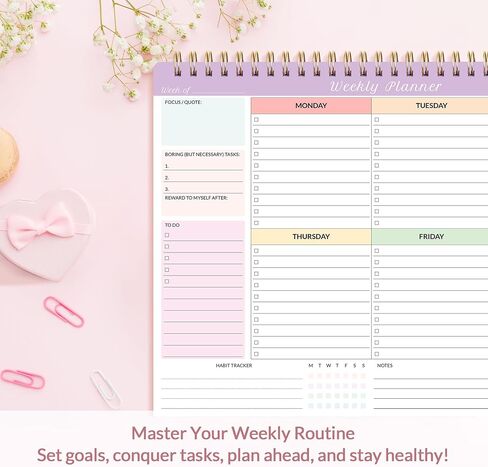 SUNEE Weekly To Do List Notepad - Last for 2 Years, 52 Undated Sheets, 8.5"×11", Spiral Weekly Desk Planner Pad for Adults and Kids, School, Home & Office - Purple in Saudi Arabia