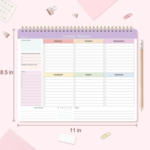 SUNEE Weekly To Do List Notepad - Last for 2 Years, 52 Undated Sheets, 8.5"×11", Spiral Weekly Desk Planner Pad for Adults and Kids, School, Home & Office - Purple in Saudi Arabia