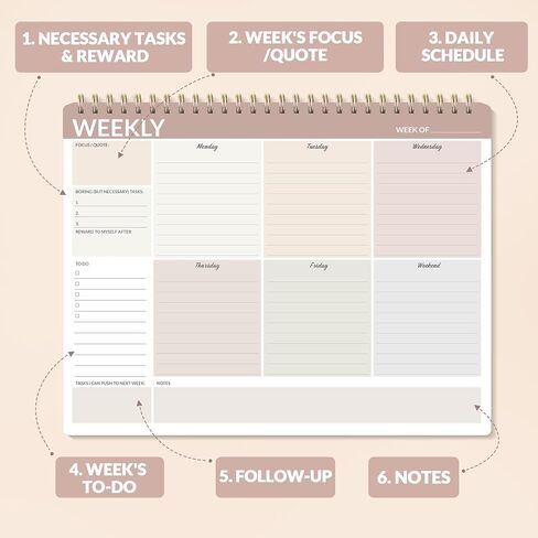 SUNEE Weekly To Do List Notepad - Last for 2 Years, 52 Undated Sheets, 8.5"×11", Spiral Weekly Desk Planner Pad for Adults and Kids, School, Home & Office - Purple in Saudi Arabia