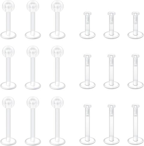 VCMART 16g Clear Earrings for Sports Work Surgery Plastic Stud Earrings for Cartilage Helix Tragus Lip Monroe Bioflex Labret Stud Clear Piercing Retainers 6mm 8mm 10mm 12mm Flat Push & Ball Top in Saudi Arabia
