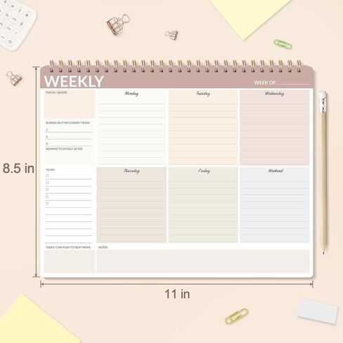 SUNEE Weekly To Do List Notepad - Last for 2 Years, 52 Undated Sheets, 8.5"×11", Spiral Weekly Desk Planner Pad for Adults and Kids, School, Home & Office - Purple in Saudi Arabia