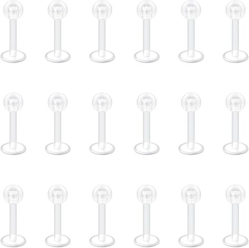 VCMART 16g Clear Earrings for Sports Work Surgery Plastic Stud Earrings for Cartilage Helix Tragus Lip Monroe Bioflex Labret Stud Clear Piercing Retainers 6mm 8mm 10mm 12mm Flat Push & Ball Top in Saudi Arabia
