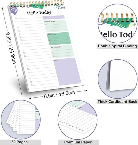 To Do List Notepad for Work - 52 Sheets Tear Off Spiral Daily Planner Checklist Notebook Organizer Planning Perfect for Enhanced Productivity and Tasks Goal Achievement-Blue in Saudi Arabia