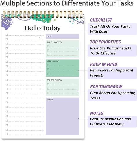 To Do List Notepad for Work - 52 Sheets Tear Off Spiral Daily Planner Checklist Notebook Organizer Planning Perfect for Enhanced Productivity and Tasks Goal Achievement-Blue in Saudi Arabia