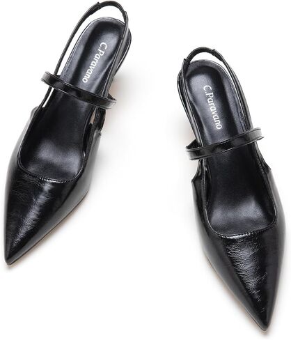 C.Paravano Women's Slingback Flats Pointed Toe Slingback Shoes Women's Pointed Toe Slingback Heels Slingback Kitten Heel Pumps Ankle Strap Flats Sandals Comfort Leather Dress Shoes in Kuwait