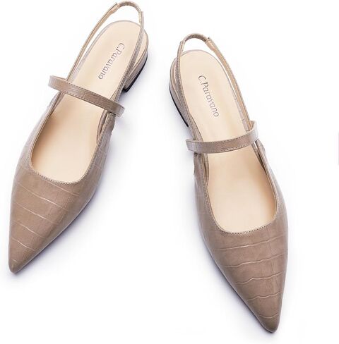 C.Paravano المرأة Slingback أحذية مسطحة وأشار اصبع القدم Slingback أحذية نسائية وأشار اصبع القدم Slingback الكعوب Slingback هريرة كعب مضخات الكاحل حزام الشقق الصنادل أحذية جلدية مريحة in Kuwait