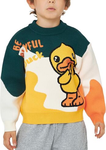 B.Duck Kids Sweater Cute Cartoon Duck Crewneck Long Sleeve Knitted Pullover Tops for Unisex Boys Girls Size 3-12 Years in Saudi Arabia