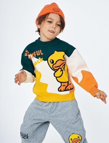 B.Duck Kids Sweater Cute Cartoon Duck Crewneck Long Sleeve Knitted Pullover Tops for Unisex Boys Girls Size 3-12 Years in Saudi Arabia