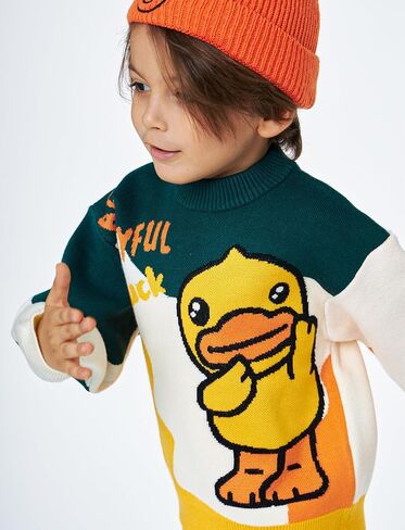 B.Duck Kids Sweater Cute Cartoon Duck Crewneck Long Sleeve Knitted Pullover Tops for Unisex Boys Girls Size 3-12 Years in Saudi Arabia