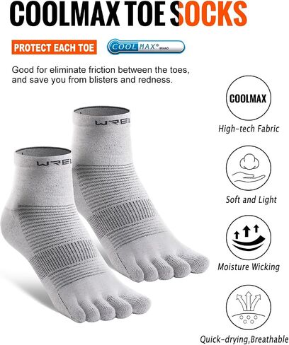 Coolmax Toe Socks for Men Women,Athletic High Performance Cushion Crew Socks for Running Working(3 Pairs) in Saudi Arabia
