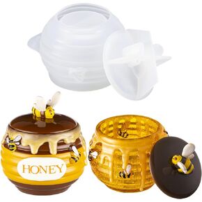 LET’S Resin Honey Jar Resin Molds Silicone, Large Resin Jar Molds with Lid and Bee, Honeycomb Shape Jar Molds for Epoxy Resin Casting Craft, Container Pot,Candle Holder,Party Favors,Christmas Gifts