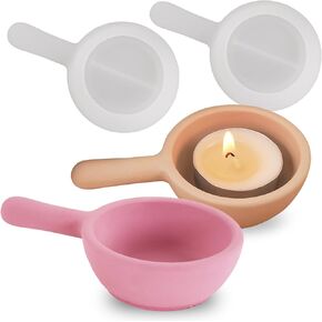 Wehous 2PCS Pan Shape Tealight Holder Resin Mold, Unique Jewelry Candle Holder Silicone Molds for Epoxy Resin Casting Concrete, Cute Trinket Dish Plate Tray Mold for DIY Art Craft Wedding Home Decor