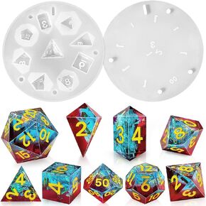 RESINWORLD Upgraded 9 Piece Polyhedral Dice Mold, 7 DND Dice Set Mold & Pendant Crystal D4 Mold Silicone