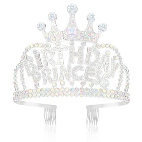 Wecoe Rose Gold Birthday Princess Crown with Combs Birthday Rhinestone Tiara Headband Happy Birthday Party Favors Decorations 16th 18th 21st 25th Birthday Gifts for Her
