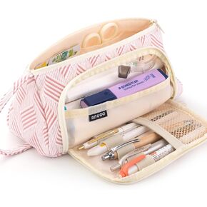 EASTHILL Large Capacity Pencil Case Pouch School Supplies, Aesthetic Stationery Pen Case Bag for Girls Women-Light Pink A
