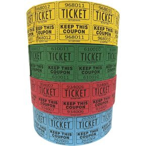 The Ticket Gurus Raffle Tickets - (4 Rolls of 2000 Double Tickets) 8,000 Total 50/50 Raffle Tickets (Blue/Yellow/Red/Green) in Saudi Arabia