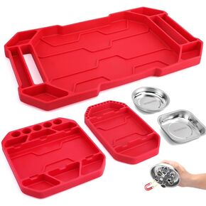WORKPRO 5-Piece Non-Slip Tool Tray Set, 3-Piece Silicone Flexible Tools Organizers and 2-Piece Magnetic Parts Tool Tray, Tool Mat, Tool Holder, Tool Storage for Automotive, Industry and Household