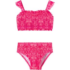 LIZENS Girls Two Piece Swimwear Ruffle Swimsuit Ribbed Adjustable Strap Beach Bathing Suit for Kids 2-12 Years