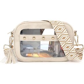 LOXOMU Clear Stadium Bag for Women - Small Clear Crossbody Purse with Guitar Strap, Clear Bag for Stadium Events, Concert