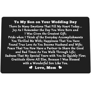 Xiahuyu Son Wedding Gifts from Mom Engraved Wallet Insert Card for Son on Wedding Day from Mom to My Son Gifts Mom to Son Gifts Son Wedding Card from Mom
