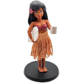 Dashboard Hula Doll with Surfboard, Coffee Mug, and Ukelele.