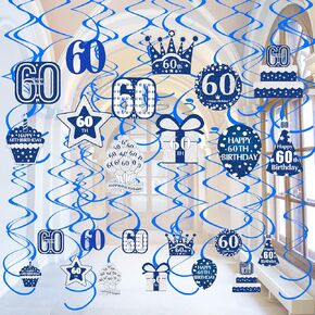 36Pcs 10th Birthday Hanging Swirls Decorations for Boys, Happy 10 Year Old Birthday Party Hanging Swirl Supplies, Blue Ten Birthday Hanging Decor Backdrop