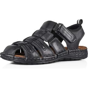 FIEEIF Mens Fisherman Sandal Closed Toe Genuine Leather Sandalias Shoes Arch Support Non-Slip Sport Casual Walking For Travel