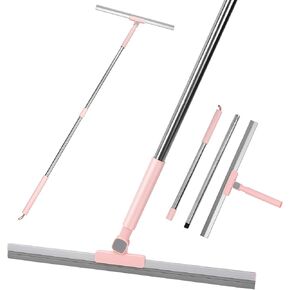 Floor Squeegee Scrubber Adjustable Telescopic Pole with Rubber Blade Long Handle Heavy Duty Household Broom Foam Blade for Concrete Floor Tile Marble Glass Pool Garage Water Foam Cleaning