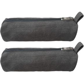 Enyuwlcm Heavy Canvas Stationery Simple Small Pencil Case and Durable Black Pencil Pouch Bag with Handmade Zipper Set of 2