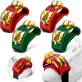 Lukmaa 4 Pcs Foot Tambourine Percussion Musical Instrument Guitar Drum Foot Tapping Tambourine with Christmas Metal Bells and Elastic Strap Foot Percussion Shakers for Adults Drum Kit Accessories