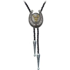 BRBAM Horseshoe Shaped Pendant Bolo Tie Vintage Style Western Cowboy Leather Necktie for Men