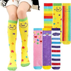 PHOGARY 6 Pairs Girls Knee High Socks, Cute Socks Colorful Cartoon Animal Warm Cotton Socks Crazy Funny Kids Odd Socks Mid Calf Long Boot Socks for 3-14 Years Girls, One Size (Rainbow)