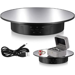 Jetec Motorized Rotating Display Stand 360 Electronic Turntable Display Spinner Stand with 7.87inch/17.6lbs Load Mirror Cover and USB for Photography Products Shows, Jewelry, Watch, 3D Models, Cake