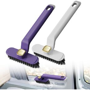 Rv Brush， Ergonomic Swivel Scrub Brush - Durable Bristles, Multi-Purpose Cleaning Tool for Bathroom, Shower, Kitchen, Floor, Bathtub, Car & Carpet (Pack of 2: Purple & White)
