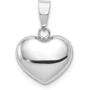 Solid 14k White Gold Puffed Love Plain Heart Pendant (15mm x 12mm)