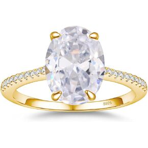 CZ Engagement Rings for Women,Women's Round/Pear/Oval/Cushion/Radiant Cut 925 Sterling Silver Solitaire Wedding Bands Engagement Promise Rings with 18K Yellow Gold Plated 1.5/2/3/4/5CT