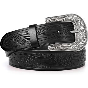 SANSTHS Vintage Western Belt Cowboy Belts for Men Women, Cowgirl Cowboy Belt Buckle Engraved Western Belt Country Belt