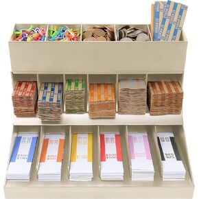 منظم أغلفة العملات والنقود من 3 طبقات من Nadex - حزام فاتورة العملات المعدنية المكون من 12 حجرة وحامل أنابيب العملات المعدنية مع صينية أدوات مكونة من 5 حجرات - يتضمن 300 غلاف نقدي و100 أنبوب عملات معدنية (بيج) in Kuwait