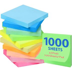 Sticky Notes,10 Pads,3x3 Inches, Colorful Self-Stick Notes Pads, Office Supplies,Perfect for Office, Study, and Daily Life Organization,100 Sheets/pad