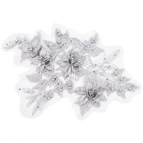 GORGECRAFT 3D Flower Beaded Sequence Lace Applique Computerized Embroidery Polyester Sew on Patches Wedding Dress Decoration Patches Sticker DIY Accessories Sewing Tool for Clothes Tulle（Gray）