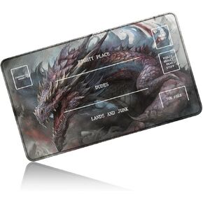 for MTG Playmat 24 x 14 Inches, Card Playmat Stitched with Magic Zones Commander Deck Gaming Desk Mat Card Gameplay Pad for MTG TCG Trading Card Inked Game - Dragonfly
