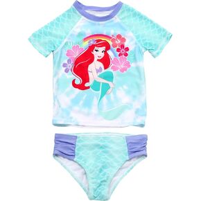 Disney Ariel The Little Mermaid 2 Piece Rash Guard Swim Bottom Set Swimsuit for Toddler Girls, Turquoise, 2T