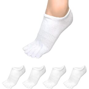 Soxsense No Show Toe Socks Premium Cotton for Women, Align Toes Five Finger Liner Low Cut Thin Socks for Bunion, (4 Pairs)