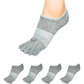 Soxsense No Show Toe Socks Premium Cotton for Women, Align Toes Five Finger Liner Low Cut Thin Socks for Bunion, (4 Pairs)