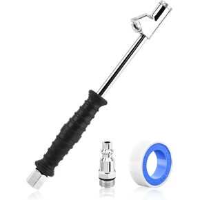 1/4" NPT Extended Reach Dual Head Air Chuck, 2-Way Connection Straight Lock On Tire Inflate Chuck with Quick Plug and Sealing Tape, Tire Inflator Kit for Truck RV Trailers
