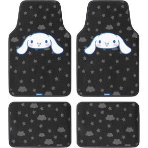 Hello Kitty Carpet Car Floor Mats - Universal Fit for Cars, SUVs & Trucks - Black with Red Bow & Hello Kitty Print - Front & Rear Set, 4 Piece Car Accessories