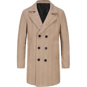 Lars Amadeus Double Breasted Trench Coats for Men's Herringbone Printed Notched Collar Winter Overcoats