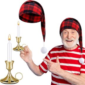 قبعة النوم الليلية للرجال من Chuarry، قبعة بيجامة رجالية من القطن الفانيلا، قبعة نوم ليلية، شمعة بيضاء وحامل عصا الشموع لعيد الميلاد والهالوين المنزلي in Kuwait