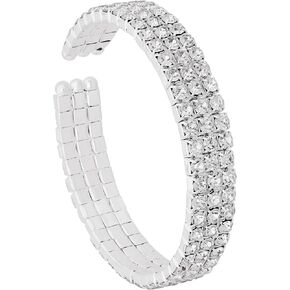 Sacina Silver-tone 3 Row Rhinestone Cuff Bracelet, Tennis Bracelets for Women, Rhinestone Bracelet for Women, Cuff Bracelet, Bridal Jewelry, Christmas Jewelry Gifts for Women